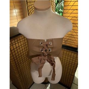 lace up front faux leather Bandeau